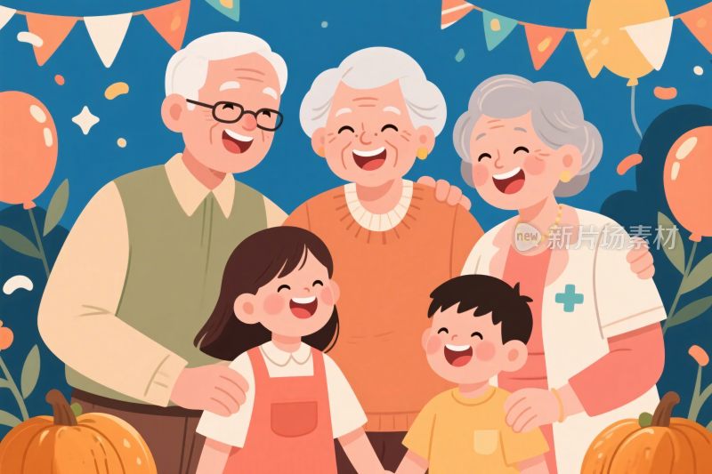 温馨家庭团聚插画