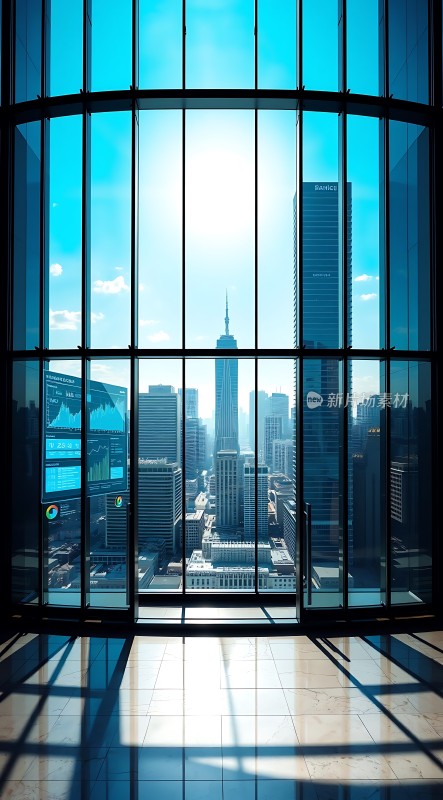 阳光下的摩天大楼全景