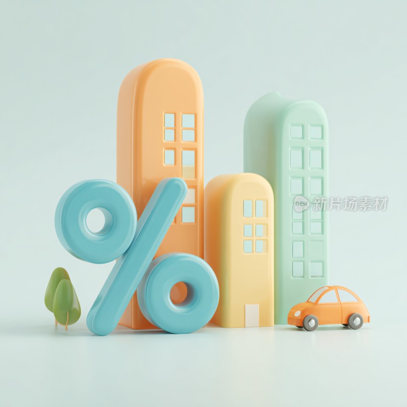 彩色建筑与百分比符号场景