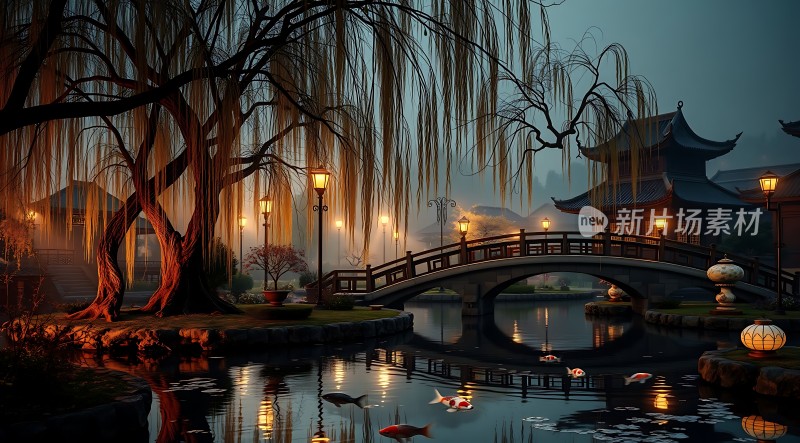 古桥柳影映水乡