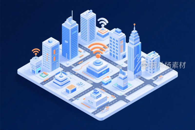 智能城市等距插画