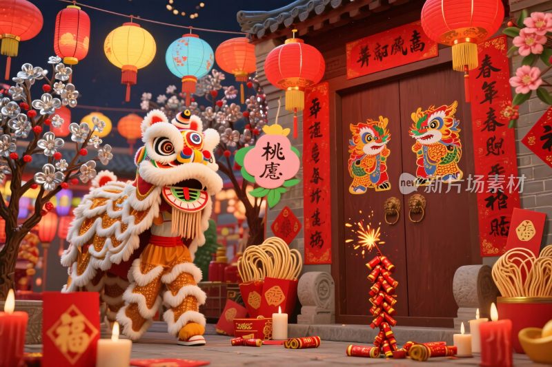 春节舞狮喜庆场景