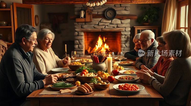 温馨家庭聚餐围炉夜话其乐融融