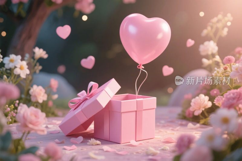 粉色礼盒爱心气球浪漫图