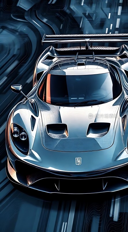 银色赛车疾驰而过未来感十足