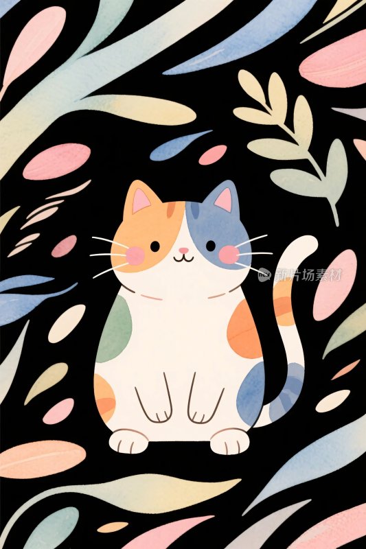 彩色猫咪插画