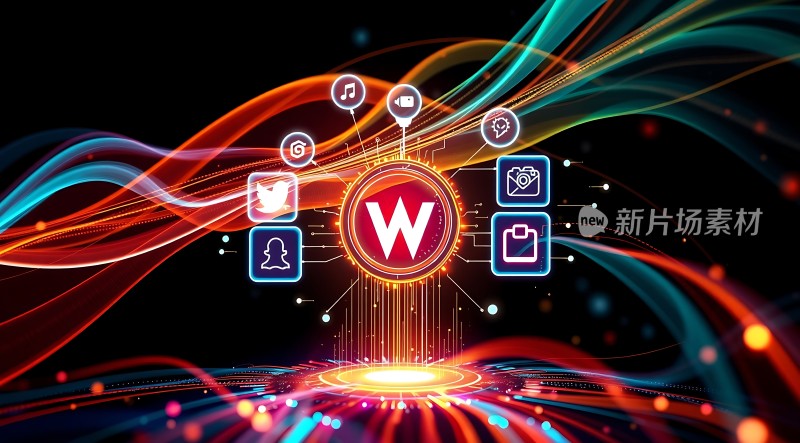 新片场素材科技感图标环绕W标志