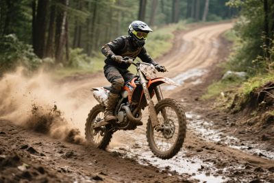 越野摩托车手林间骑行