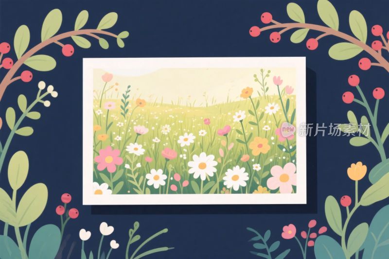 插画花丛风景画