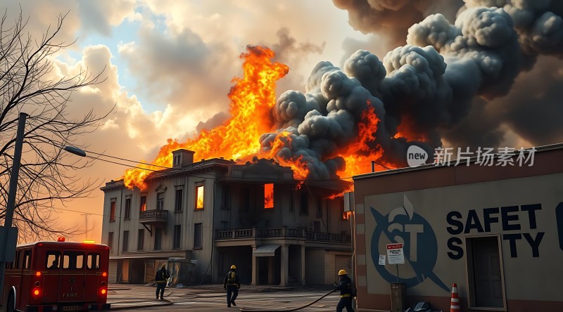 消防员与烈焰搏斗紧急救援进行时