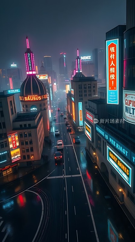 霓虹闪烁的未来都市夜景