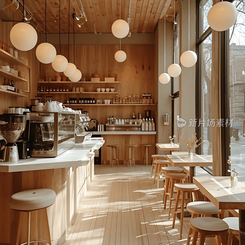 温馨咖啡馆木质装饰与自然光营造宁静氛围