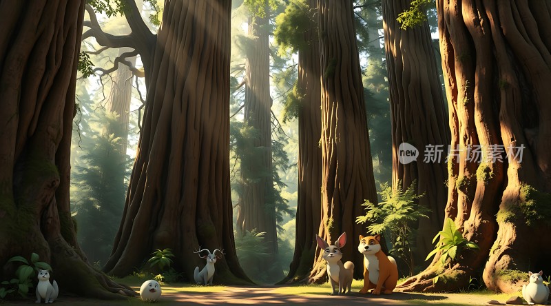 森林秘境动物与自然和谐共处