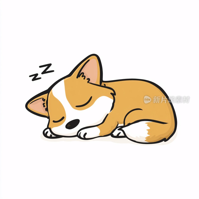 趴着睡觉的卡通小柯基