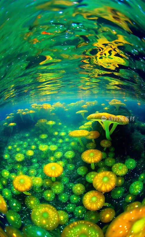 水下梦幻世界发光蘑菇奇观