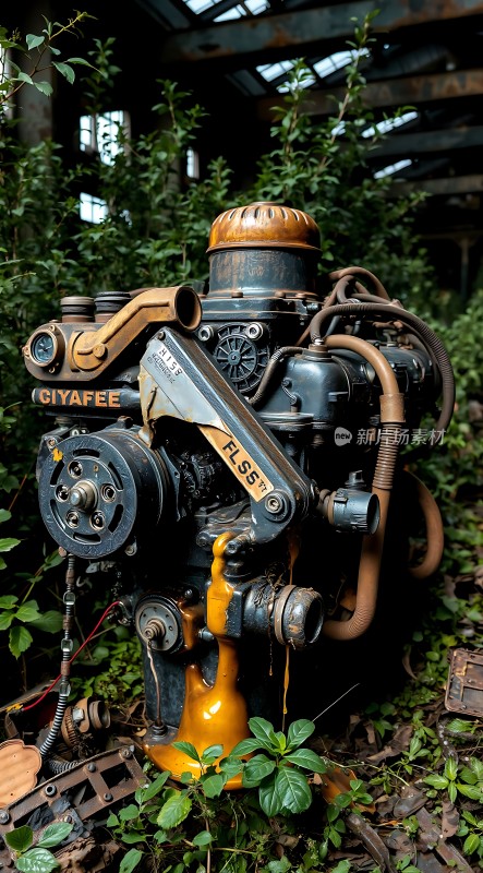 废弃工厂中的古老发动机