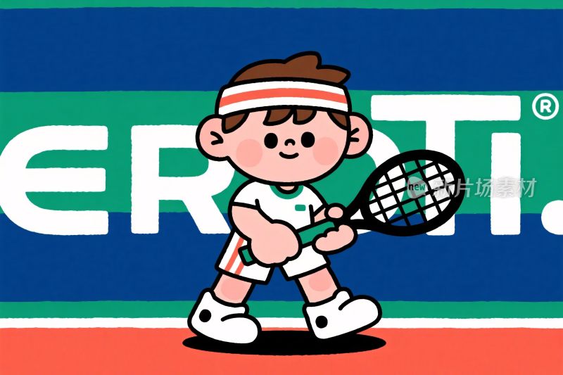 卡通网球运动员插画