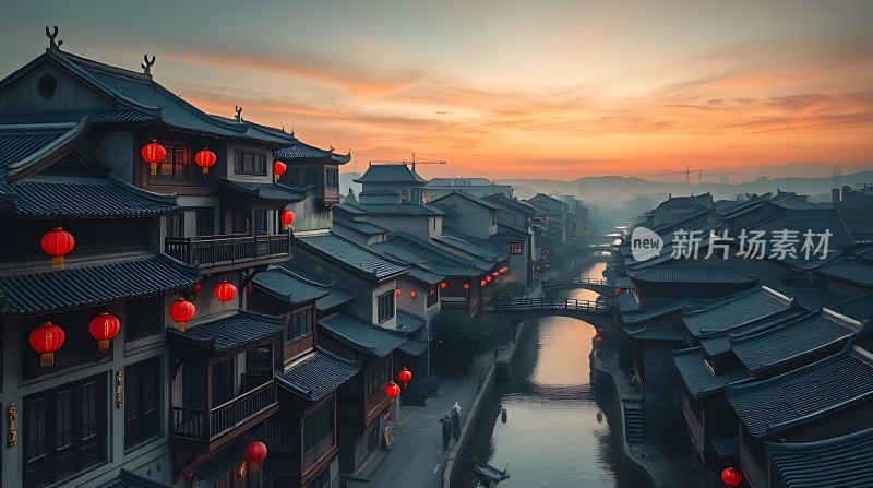 古色古香水乡日落