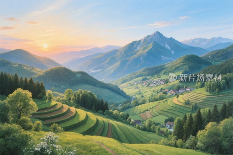 山水田园风景插画