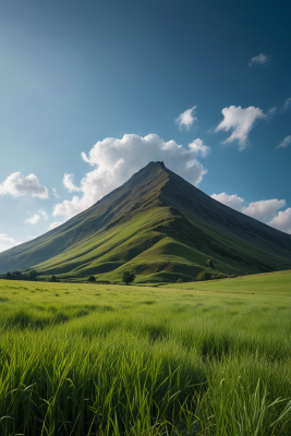 草地一座高山清风景图片