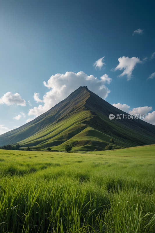 草地一座高山清风景图片