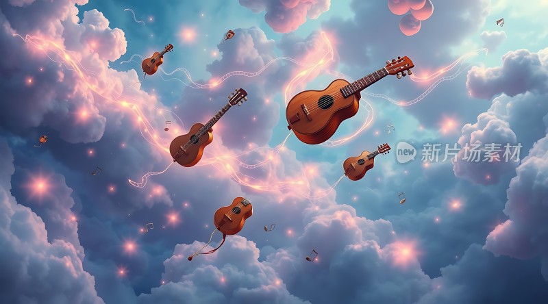 吉他飘浮在云端的音乐世界