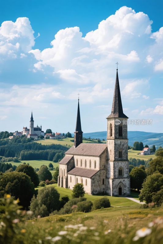 乡村教堂风景图