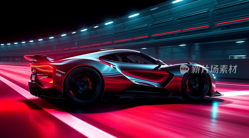 未来科技感跑车疾驰赛道