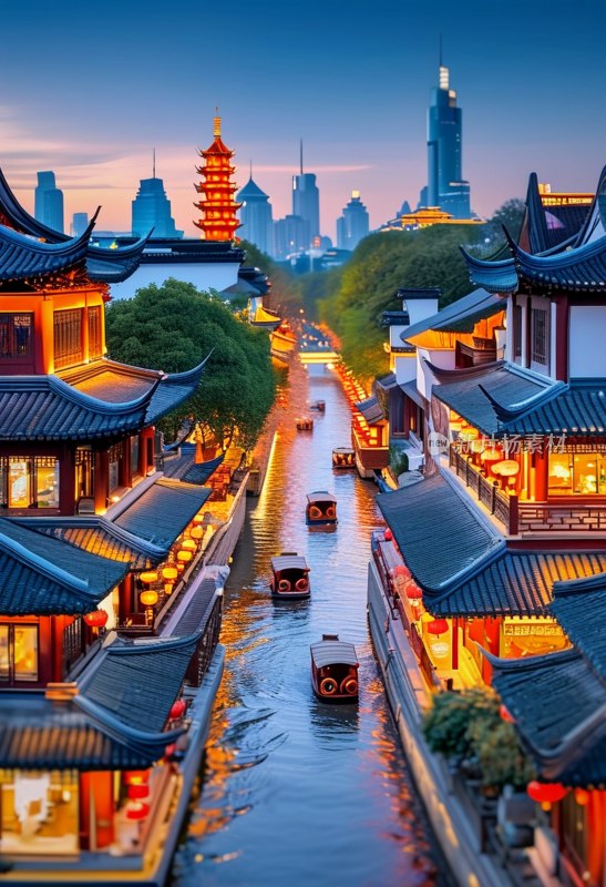 卡通南京夫子庙夜景