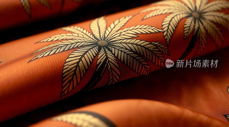  热烈棕叶图案布料特写