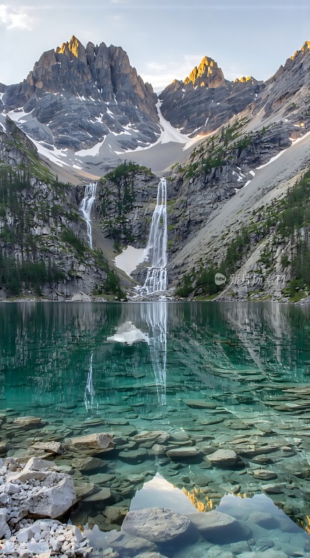 碧波荡漾群山环绕瀑布飞流直下