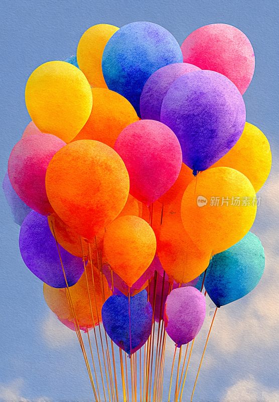 多彩气球飘于蓝天之上