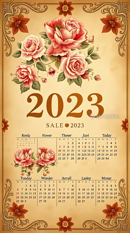 2023年日历精美花卉设计实用美观