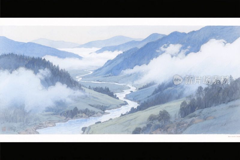 山水云雾风景插画