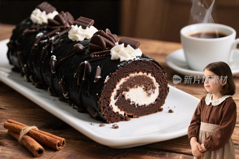 巧克力蛋糕卷女孩场景