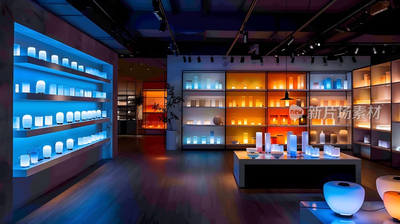 现代家居展示色彩斑斓的灯光装饰品