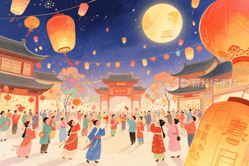传统节日灯会插画