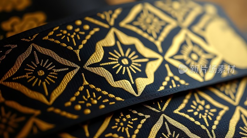 金色花纹皮革制品特写