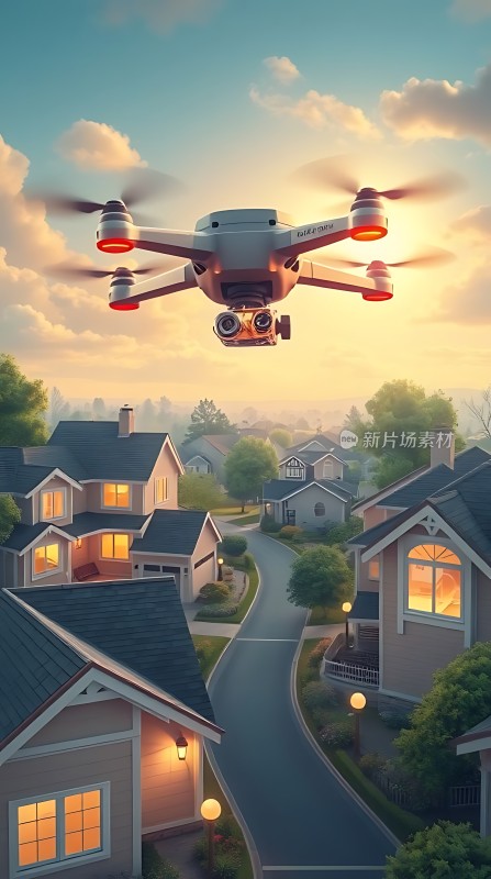 智能无人机飞越温馨社区