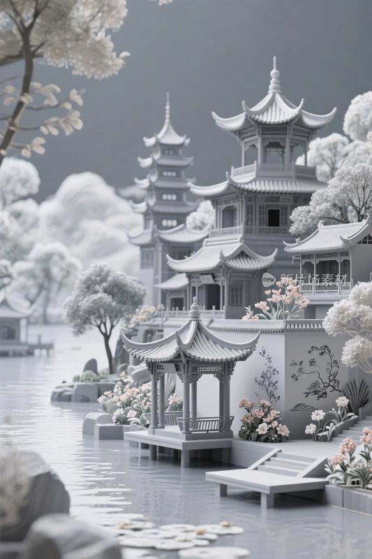 古风古建风景插画