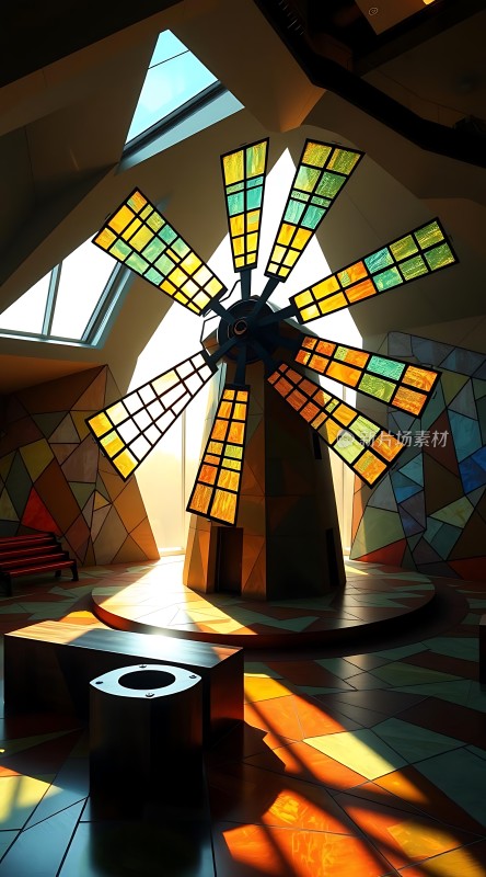 彩色玻璃风车艺术装置