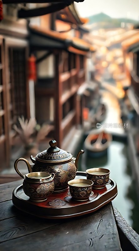 古风茶具映水乡
