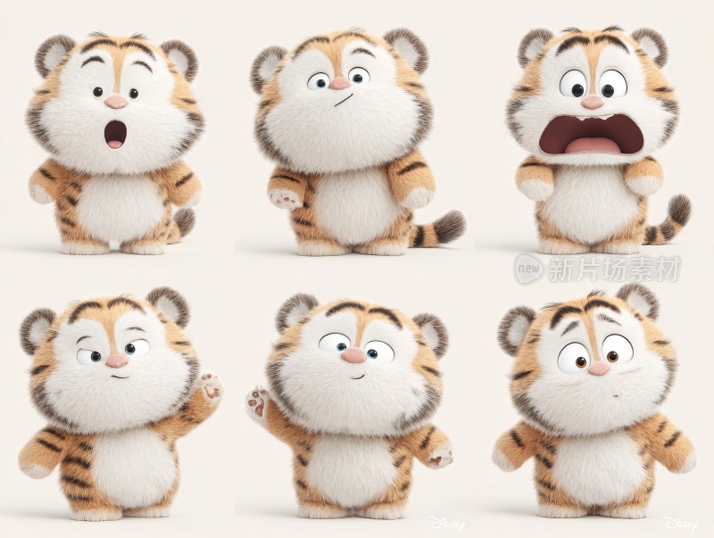 可爱小老虎的多样表情姿态