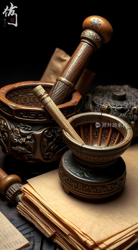 古风药杵与研钵