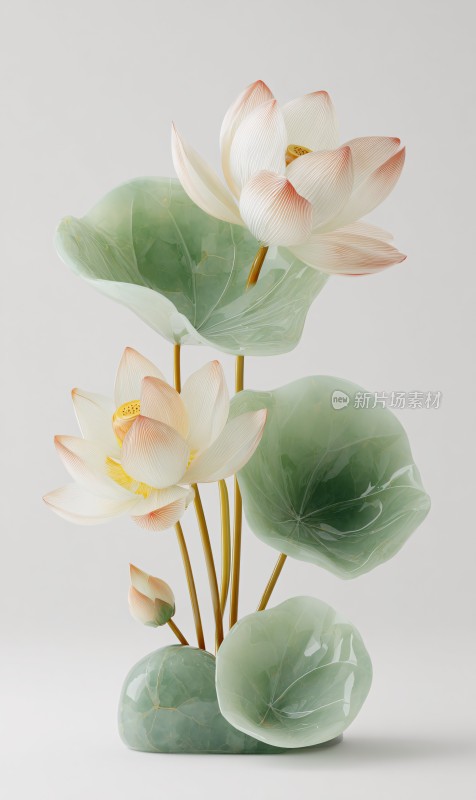 玉雕荷花摆件艺术展示