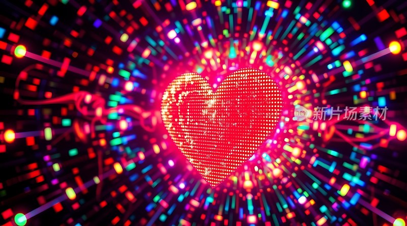 五彩斑斓的心形光芒四射