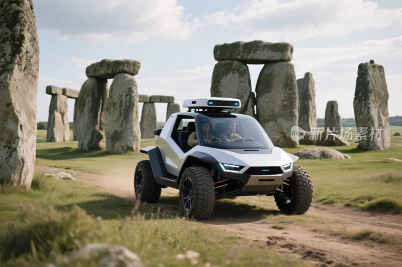 越野车与巨石阵户外场景
