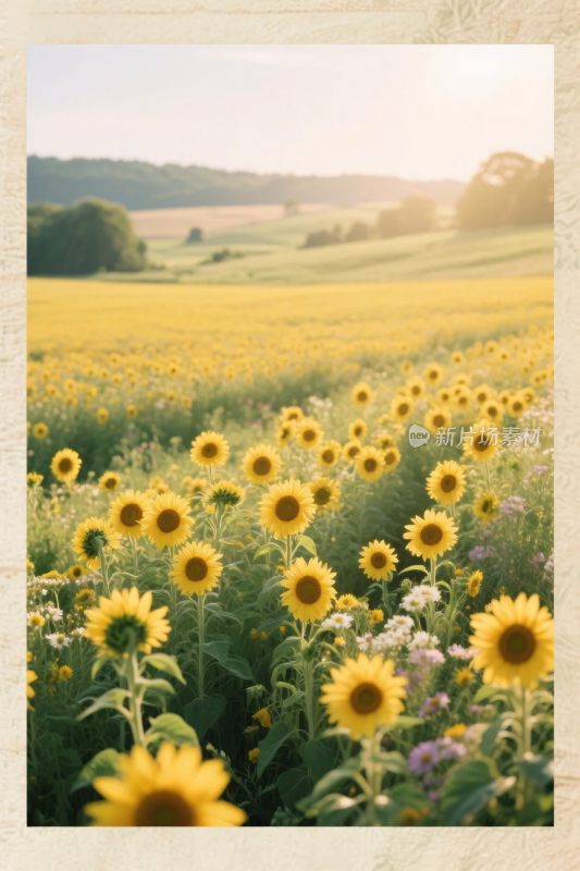 向日葵田园风景插画