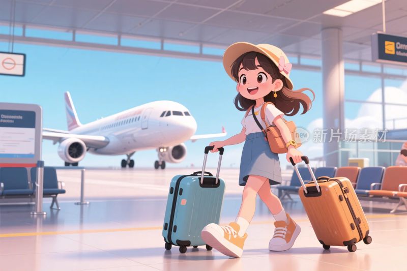 机场卡通旅行插画