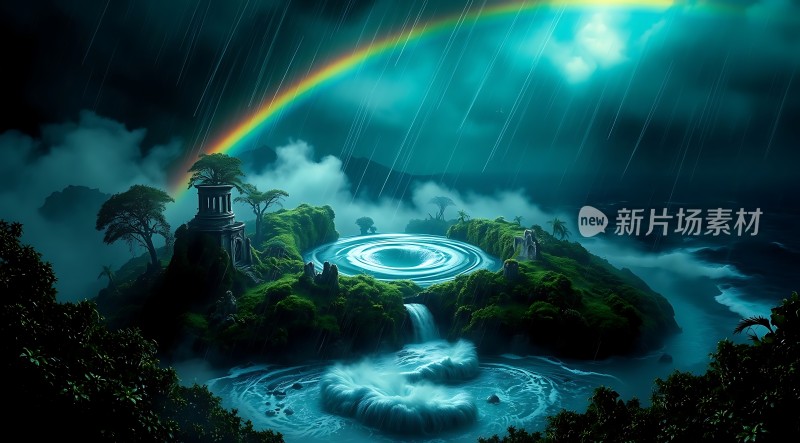 雨后彩虹下的神秘岛屿